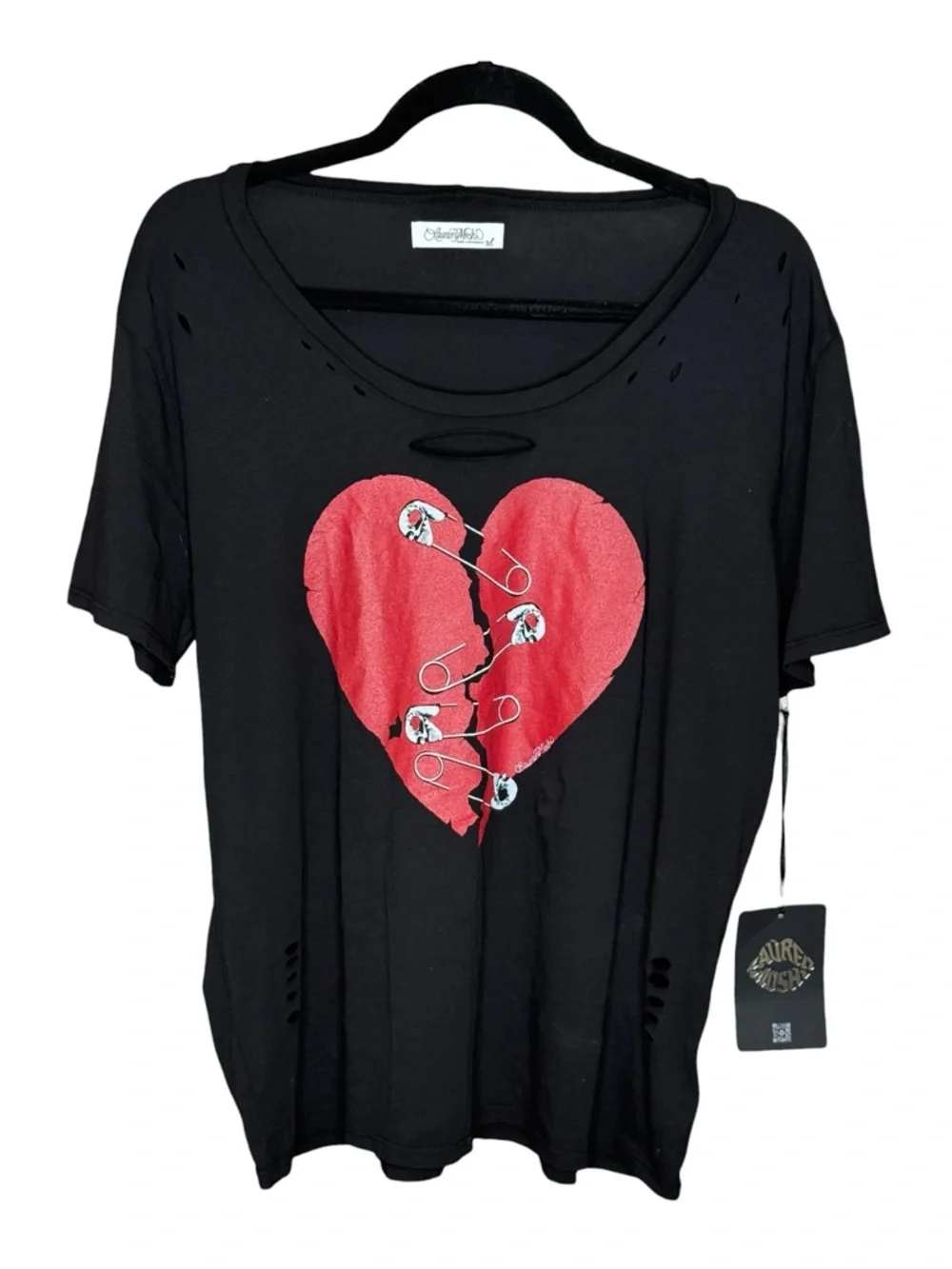 new Lauren Moshi ❤︎︎ Punky Brewster’s Myra Safety Pin Heart Tee ❤︎︎ Black ❤︎︎ XL